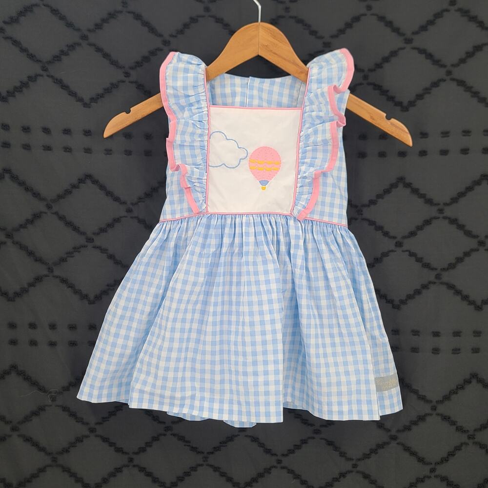 Eleanor Rose embroidered hot air balloon girl Adalyn gingham top Size 6-7 ruffle - Picture 1 of 7